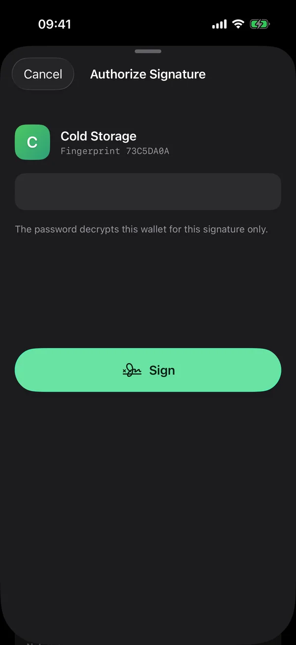 Authorize the signature with the wallet password