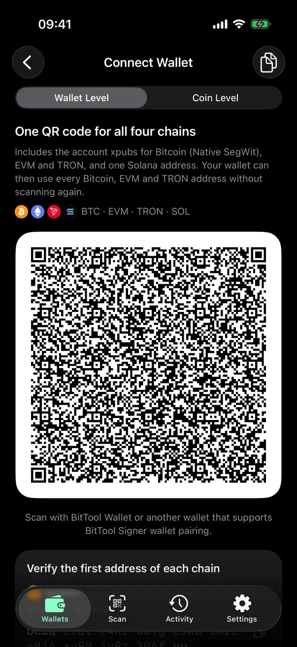 Wallet-level pairing QR code