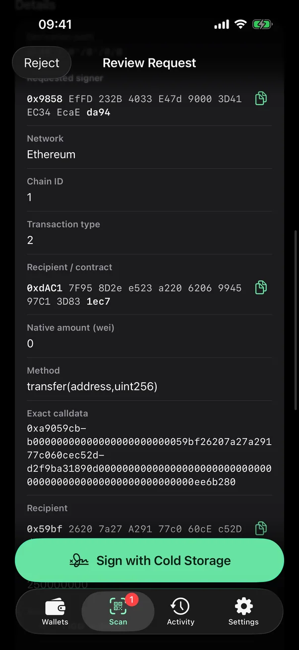 Every field of the transaction, including the exact calldata