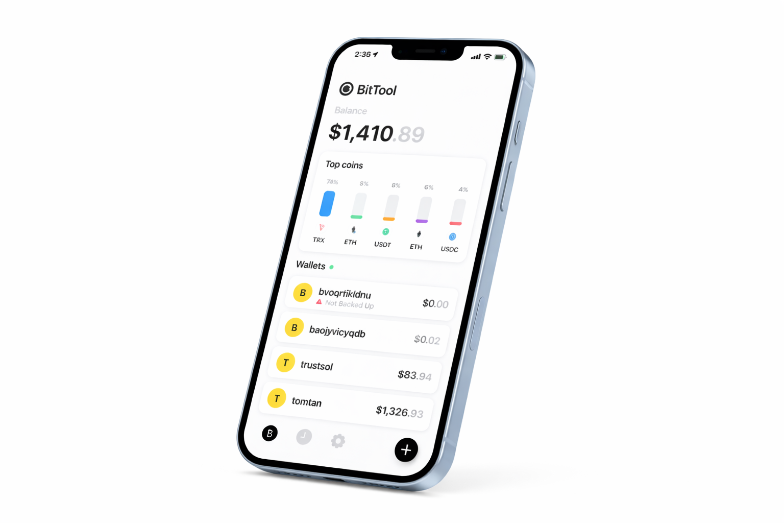 BitTool Wallet Home Mockup